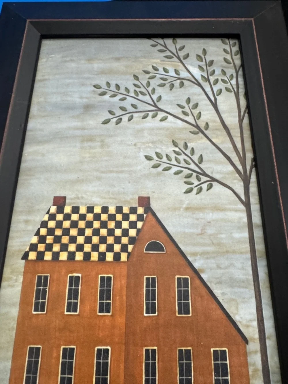 Rustic Farmhouse wall Framed Rooster and House folk Art